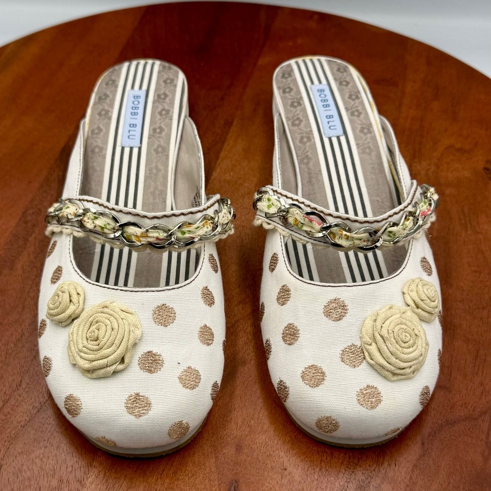 Bobbi Blu Rowley‎ Slip On Mules White Polka Dot Womens Size 10 Kidcore Feminine